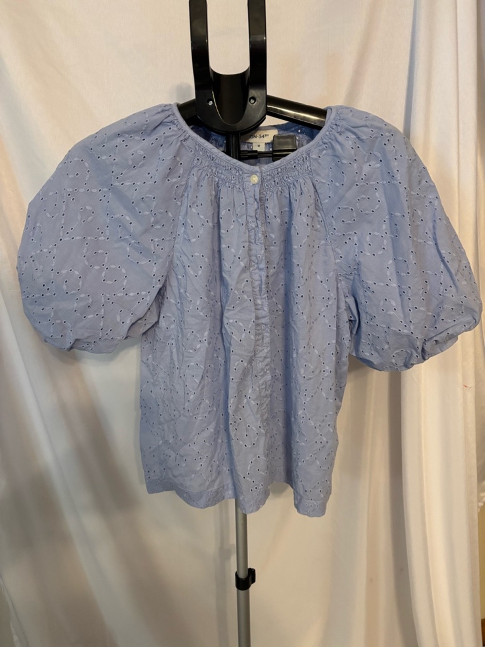 Light Blue Eyelet Puff Sleeve Blouse
